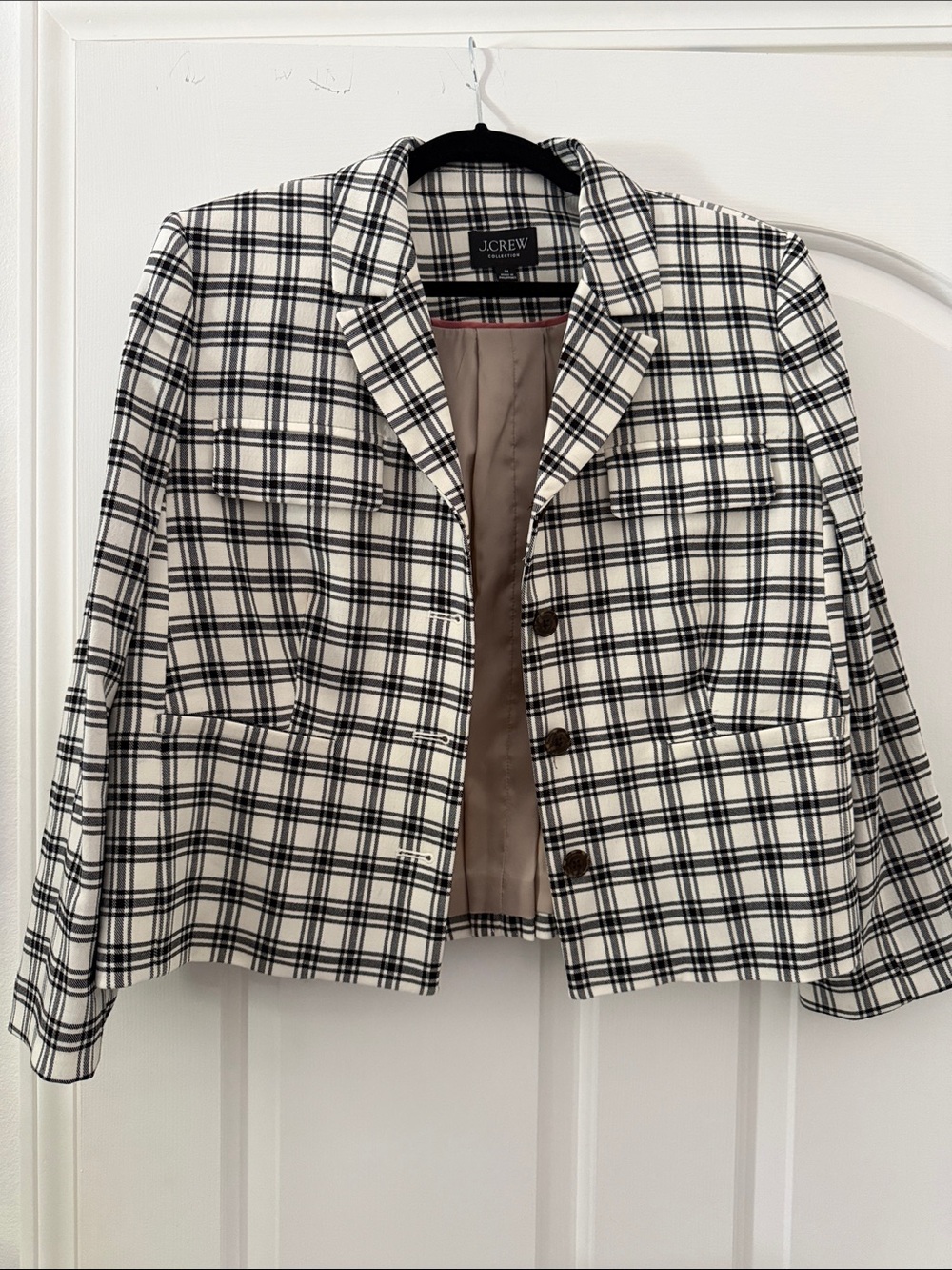 J. Crew Black and White Plaid Tailored Blazer in Italian Wool